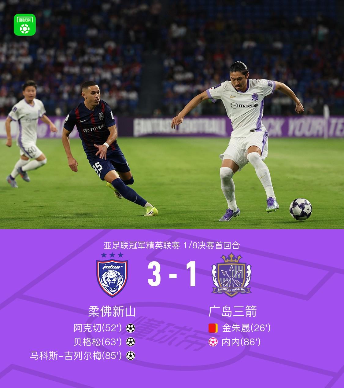 kaiyun-首回合柔佛新山3-1十人广岛三箭，阿克切世界波，金朱晟染红